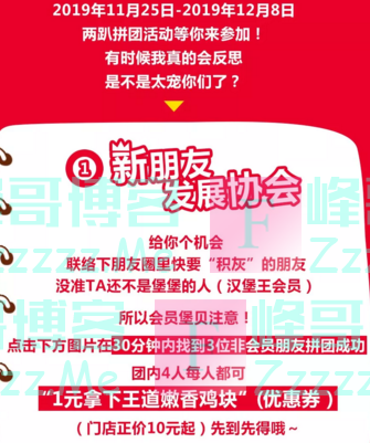 汉堡王中国拼团1元拿下王道嫩香鸡块（截止12月8日）