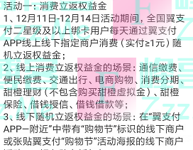 翼支付消费立返权益金（截止12月14日）