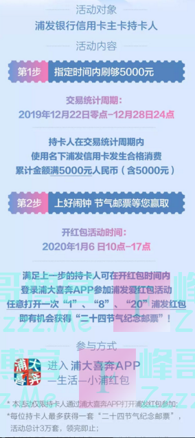 浦发银行xing/用卡开浦发红包赢取二十四节气纪念邮票（截止1月6日）