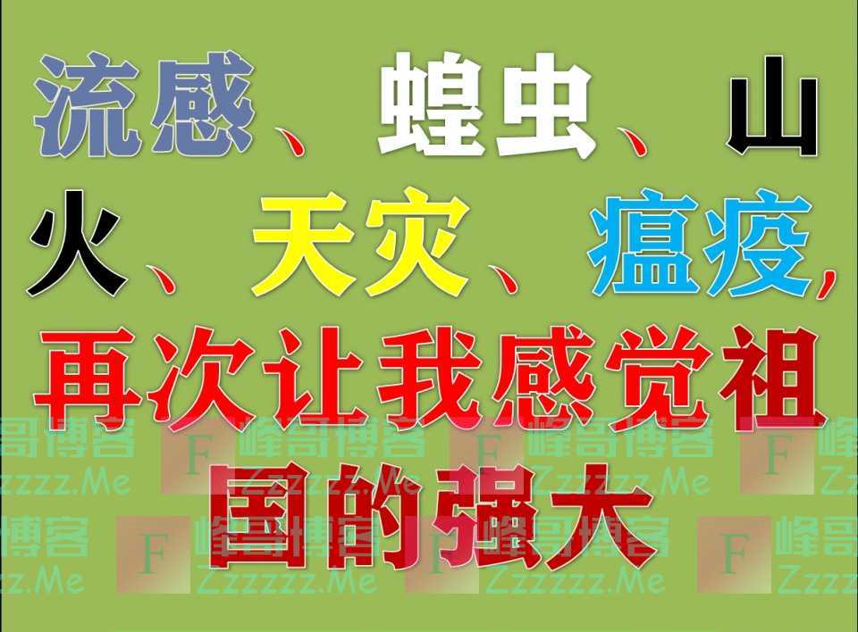 流感、蝗虫、山火、天灾、瘟疫，再次让我感觉祖国的强大