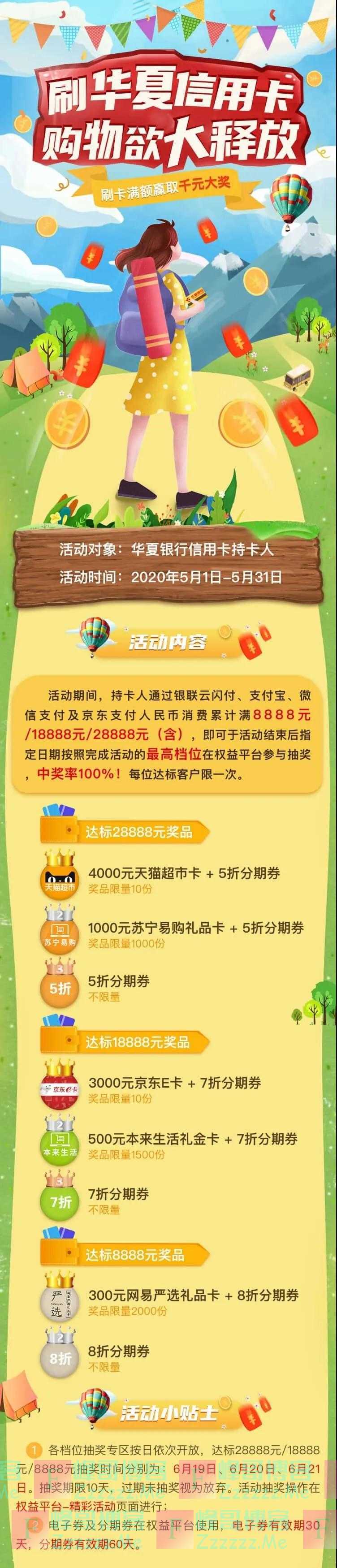 华夏银行xing/用卡刷卡赢“壕”礼，4000元天猫卡等您（截止5月31日）