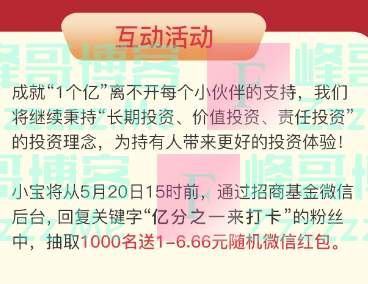 招商基金破亿！感恩有你（截止5月20日）