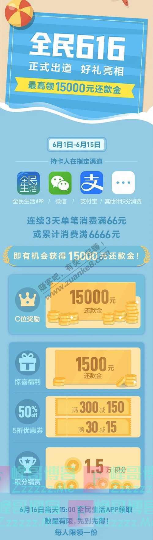 民生xing/用卡15000元还款金的C位奖励！快来赢取！（6月15日截止）