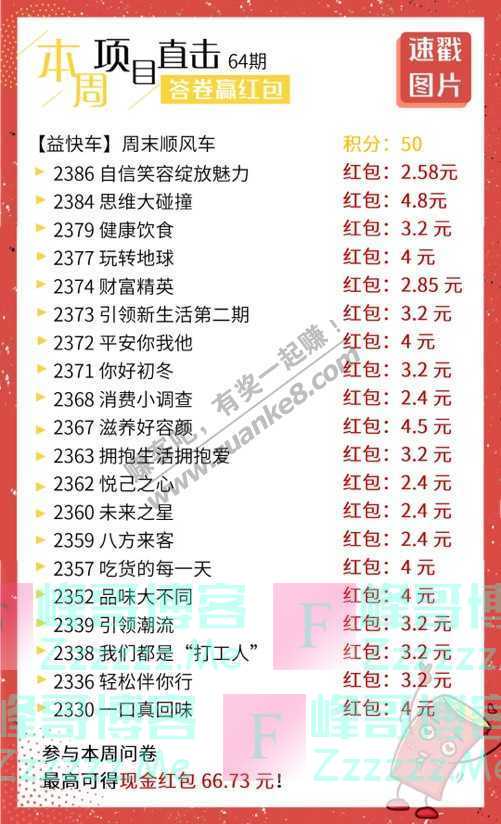 益起答益起赚丨红包最高66.73元，只等你的点击！（截止不详）