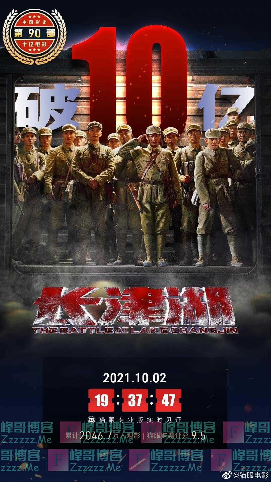 “中国影史第90部十亿电影”！《长津湖》总票房破10亿