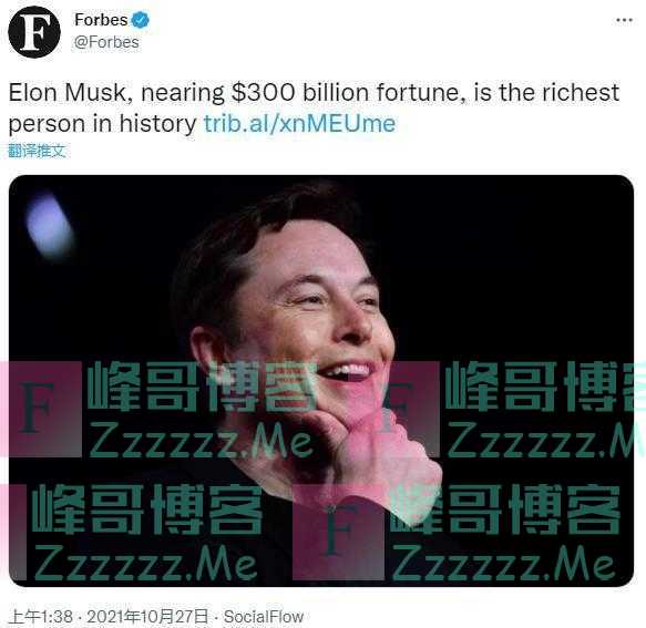 全球首富马斯克或很快成为首位财富超3000亿美元的人！