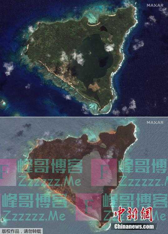 卫星图看汤加火山喷发前后岛屿变化