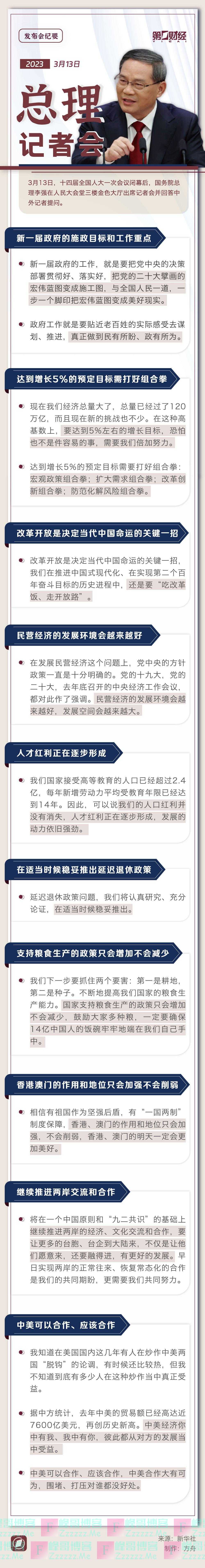 一图速览丨新一届政府工作重点、延迟退休、民营经济……总理记者会要点来了