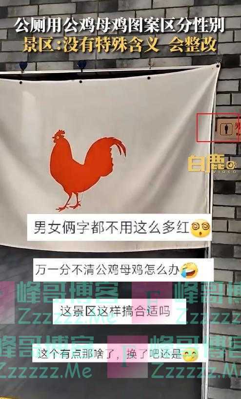 网传河北一景区在男女厕门口分别挂公鸡母鸡图案，景区回应