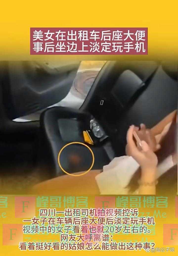 四川出租司机拍视频控诉：年轻女子在车辆后座大便后，淡定玩手机